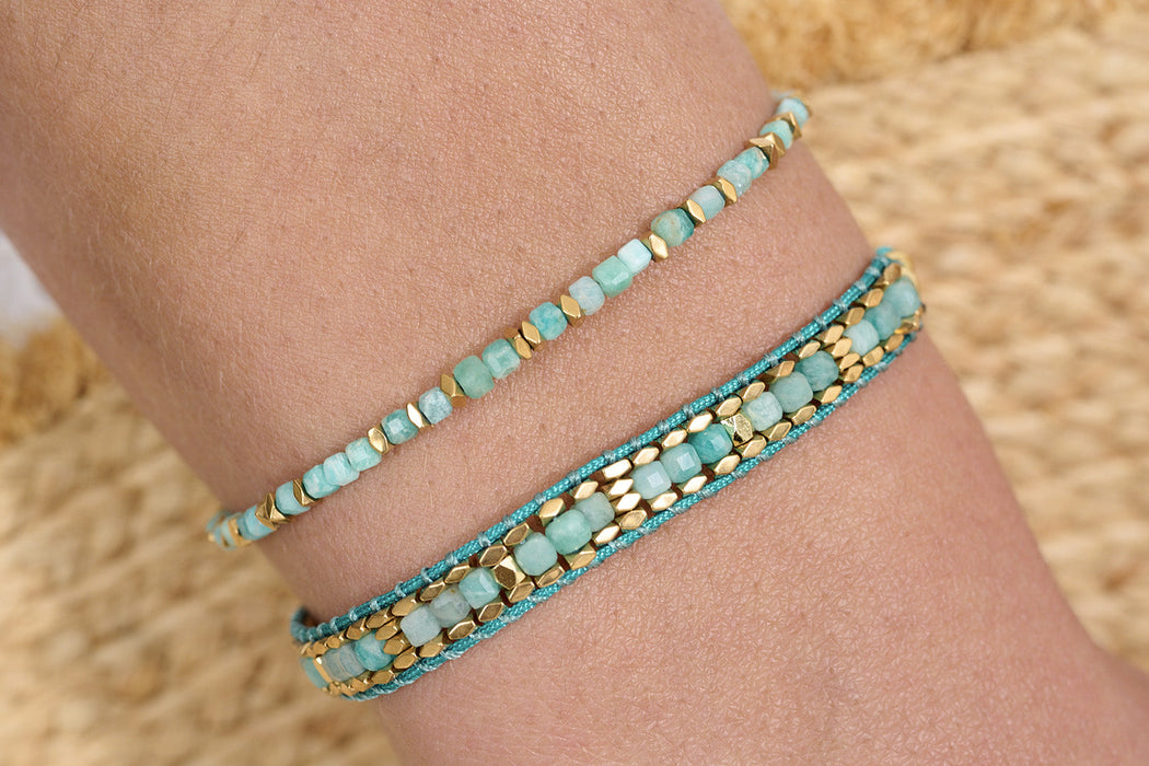 Celeste Amazonite & Gold Bracelet Stack