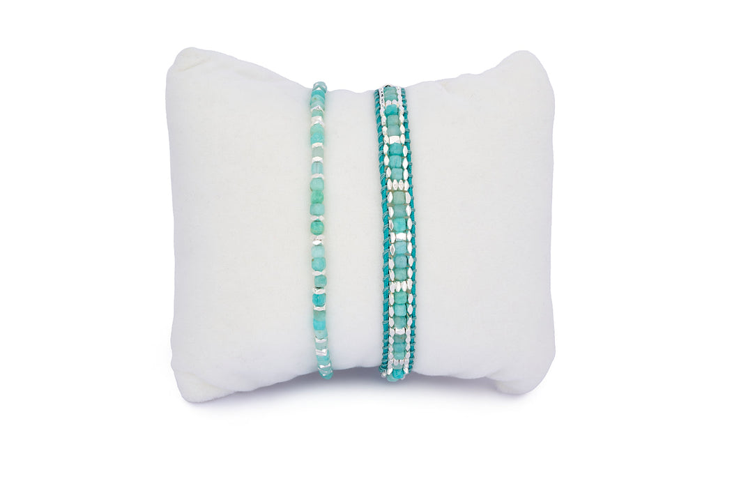 Celeste Amazonite & Silver Stacking Bracelet