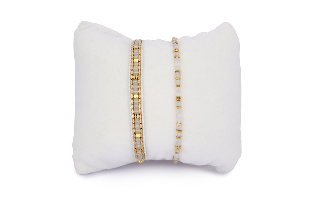 Celeste Rainbow Moonstone & Gold Bracelet Stack