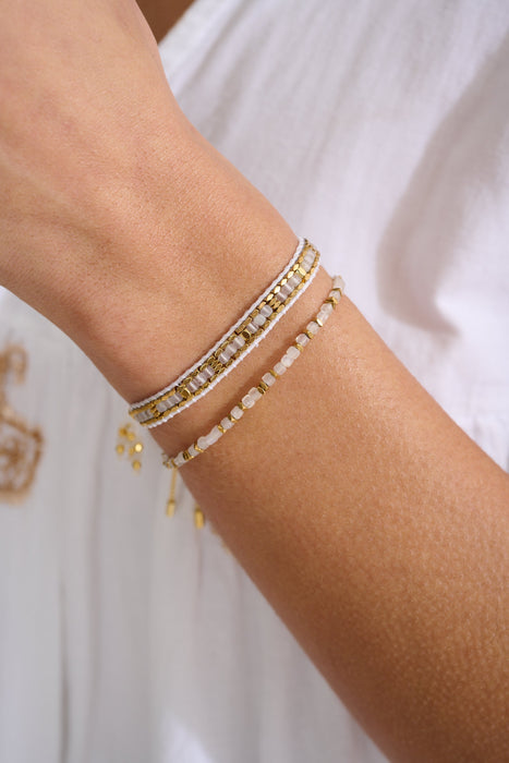 Celeste Rainbow Moonstone & Gold Bracelet Stack