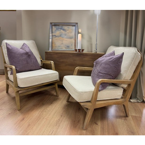 Pair of Oak & Linen Armchairs