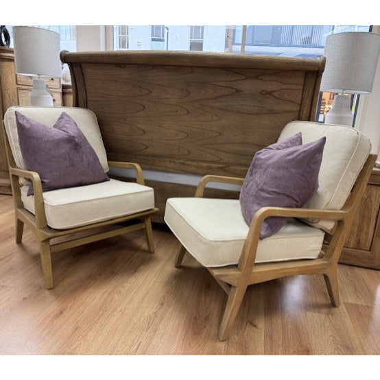 Pair of Oak & Linen Armchairs