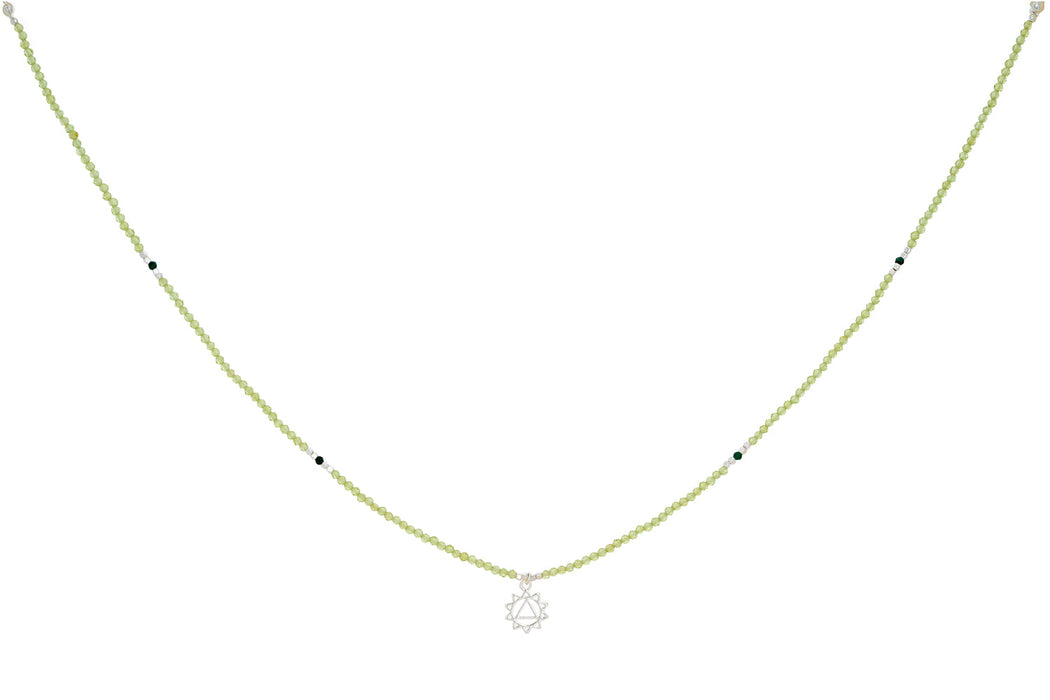 Chakra Peridot and Malachite Silver Solar Plexus Necklace