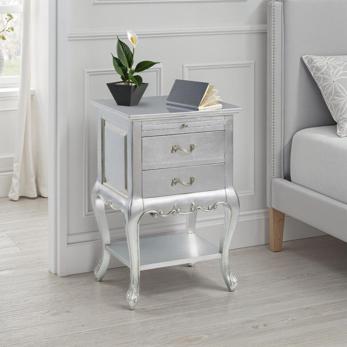 Cristal French Silver Leaf 2 Drawer Bedside