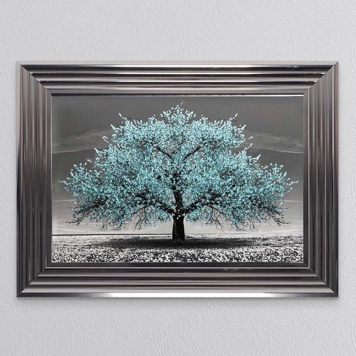 Teal Cherry Tree Framed Art - In Stock