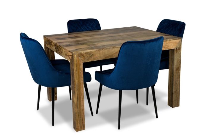 Acre & Artisan Light Solid Wood 120Cm Dining Table 4 Velvet Henley Chairs
