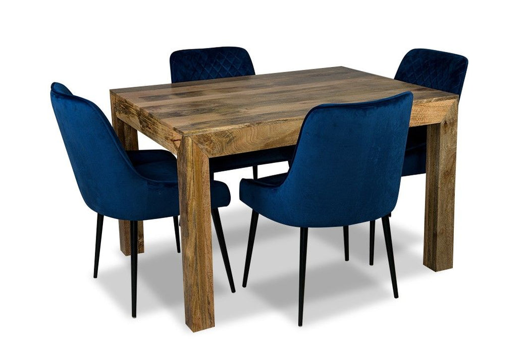 Light Dakota 120cm Dining Table & 4 Henley Velvet Chairs 6 Colours - In Stock