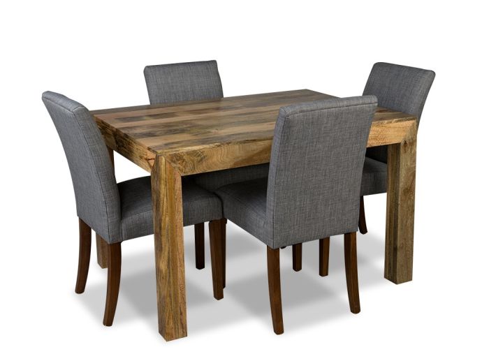 Acre & Artisan Light Mango Wood 120Cm Dining Table 4 Milan Fabric Chairs