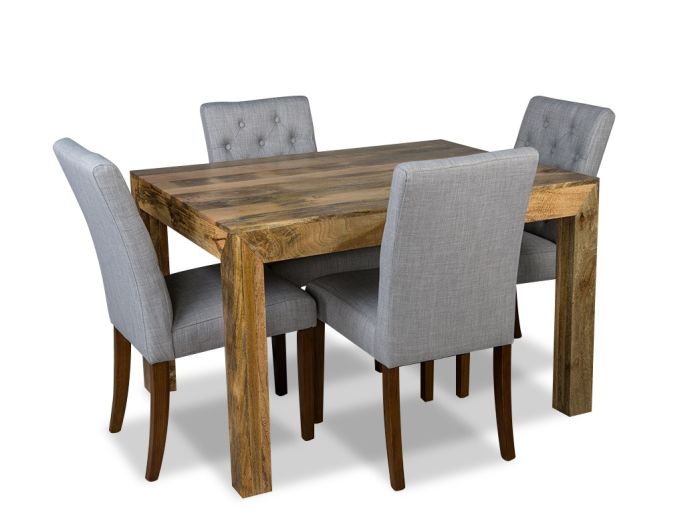 Acre & Artisan Light Mango Wood 120Cm Dining Table 4 Milan Button Fabric Chair