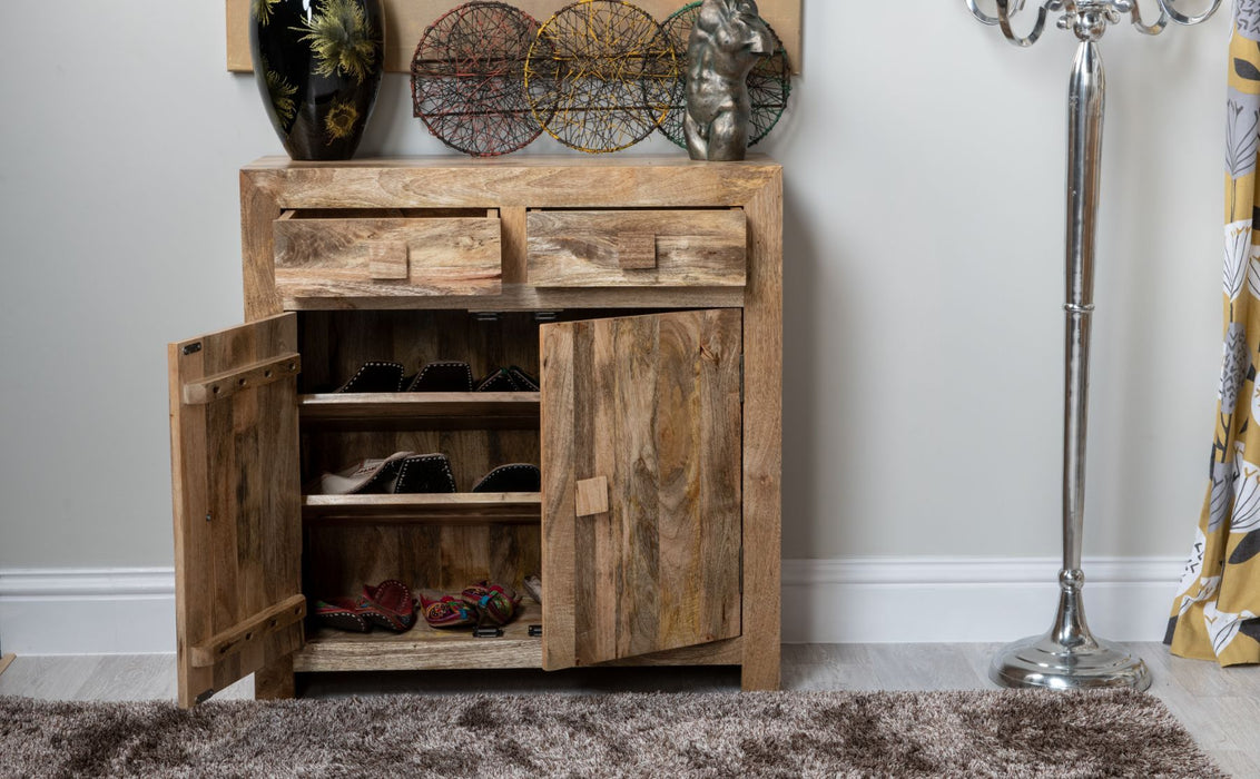 Light Dakota Mango Wood 85cm Shoe Cupboard - In Stock