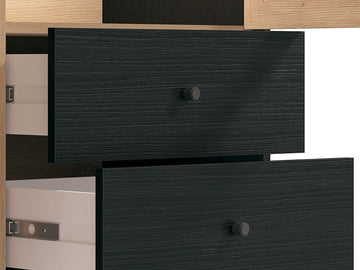 Amos Mann Slatted Artisan Oak Effect And Black 2 Door Display Cabinet