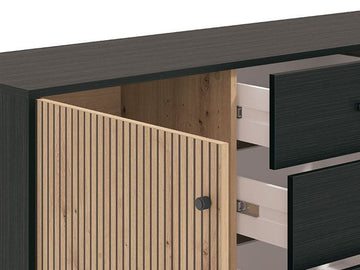Amos Mann Slatted Artisan Oak Effect And Black Sideboard