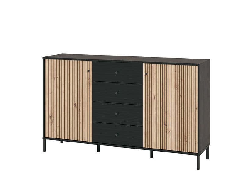Slatted Artisan Oak Effect & Black Sideboard