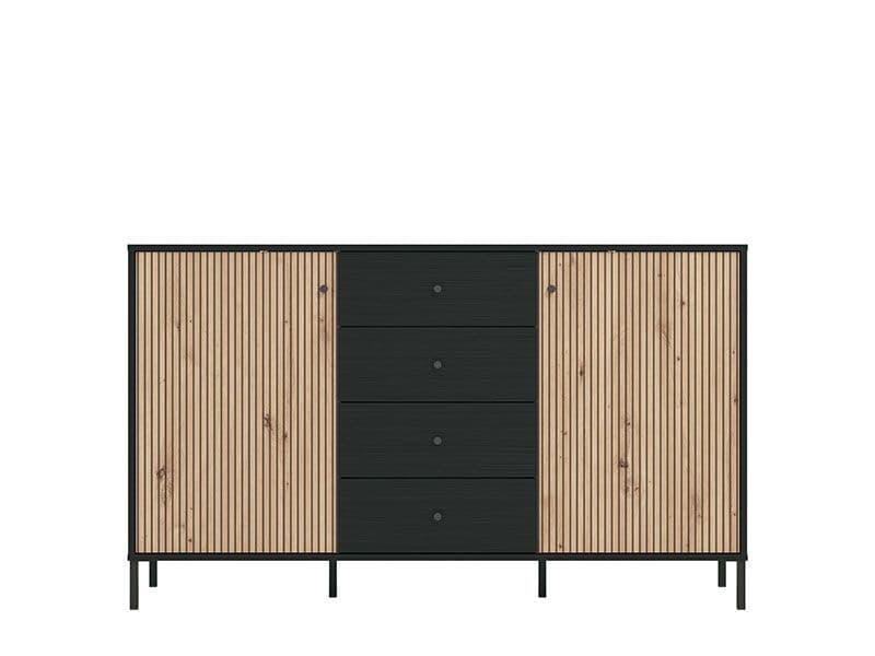 Slatted Artisan Oak Effect & Black Sideboard