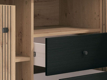 Amos Mann Slatted Artisan Oak Effect And Black TV Unit