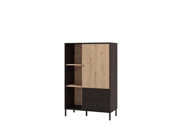 Clifton Slatted Artisan Oak Effect Black Low Display Cabinet 11013545