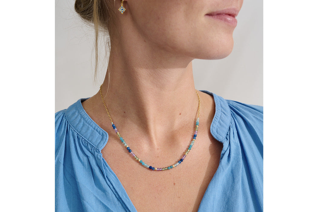 Clover Gold & Apatite Mix Gemstone Bead Necklace