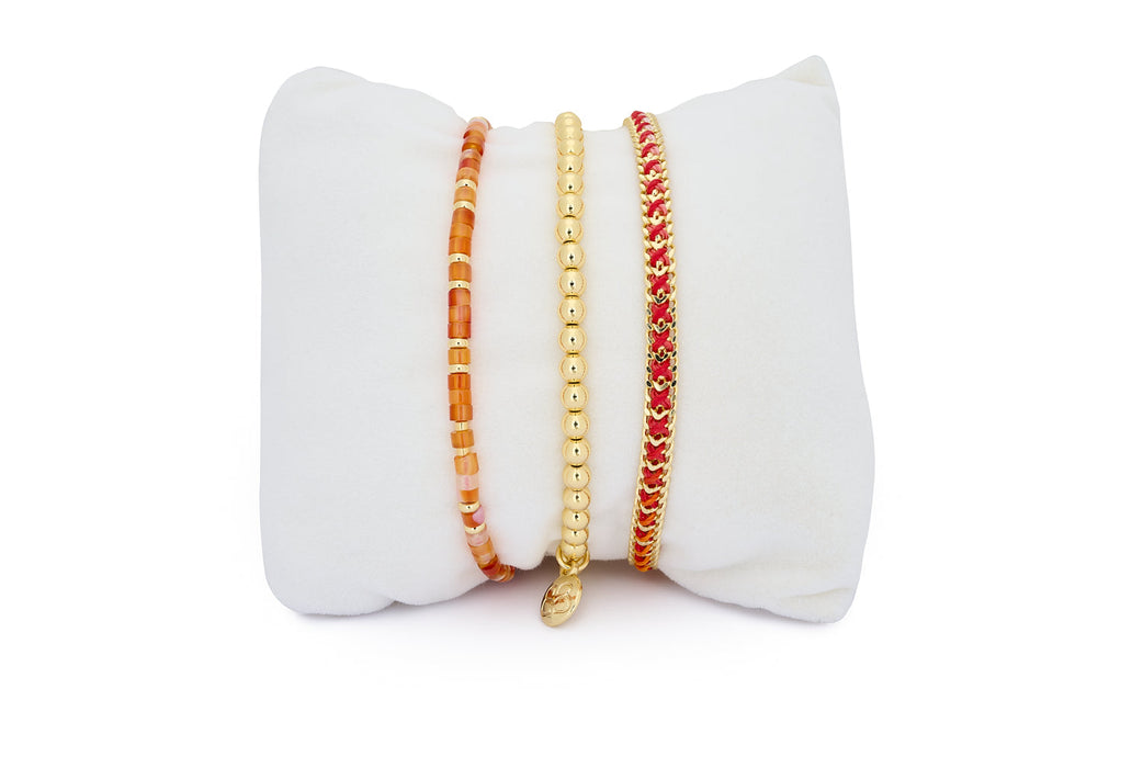 Cocos Gold & Red Agate Bracelet Stack