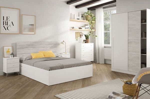 Artic White and White Oak Effect Small Narrow Sliding 2-Door Wardrobe 120cm Wide
