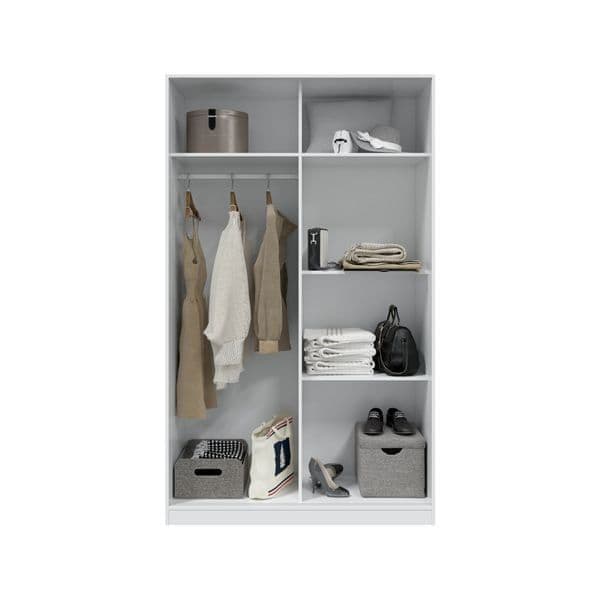 Artic White and White Oak Effect Small Narrow Sliding 2-Door Wardrobe 120cm Wide