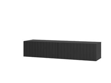 Amos Mann Black Slat Effect Wall Mounted Floating Small TV Entertainment Unit