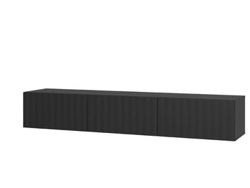 Amos Mann Black Slat Effect Wall Mounted Floating Wide Large TV Entertainment Unit