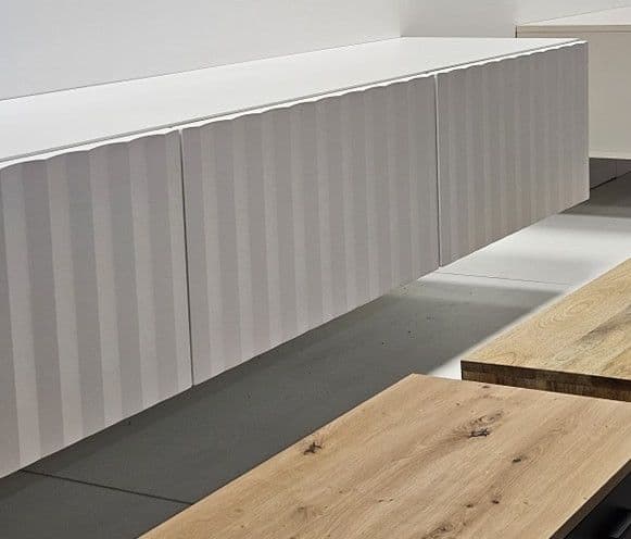 White Slat Effect Wall Mounted Floating Large Wide TV Entertainment Unit