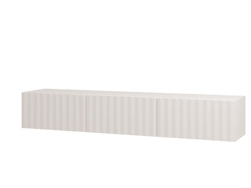 White Slat Effect Wall Mounted Floating Large Wide TV Entertainment Unit