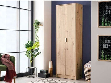 Amos Mann Oak Effect Tall Multipurpose Shoe Storage Cupboard