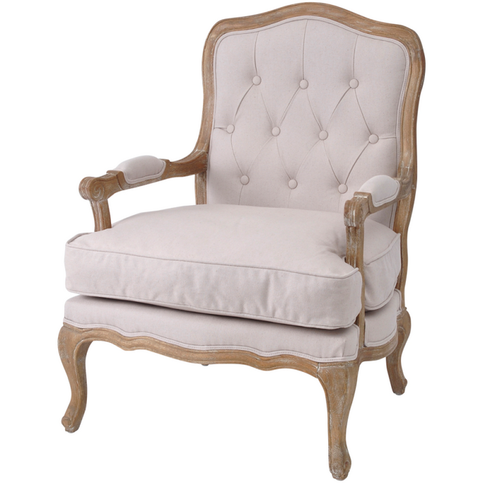 Cream Linen Buttoned Back French Armchair