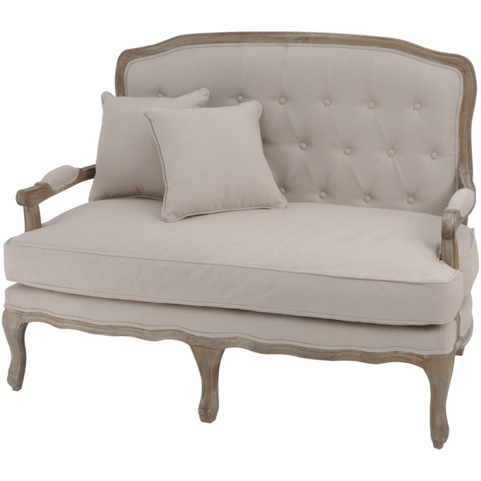 Cream Linen Buttoned Back French Sofa