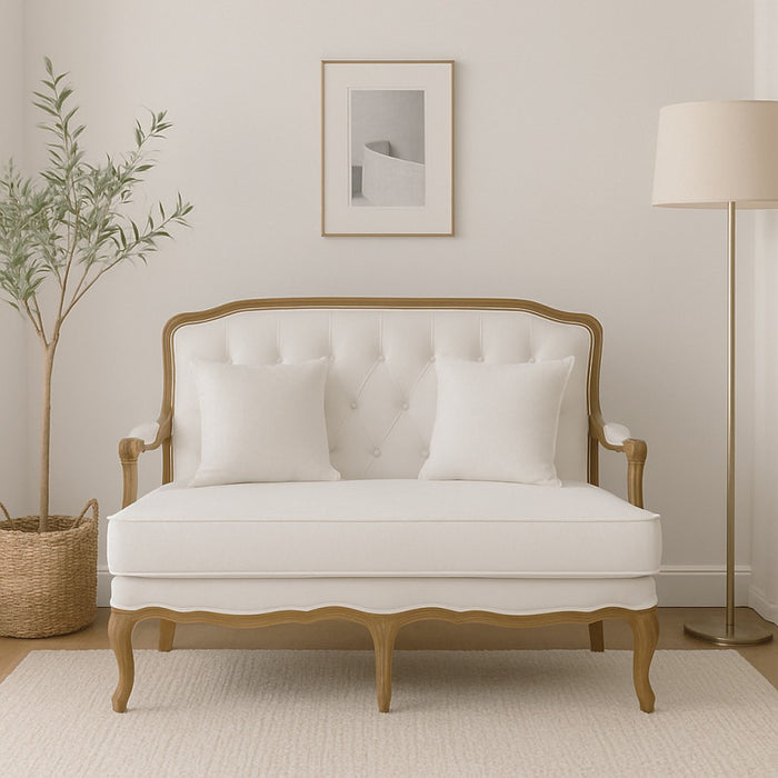 Cream Linen Buttoned Back French Sofa