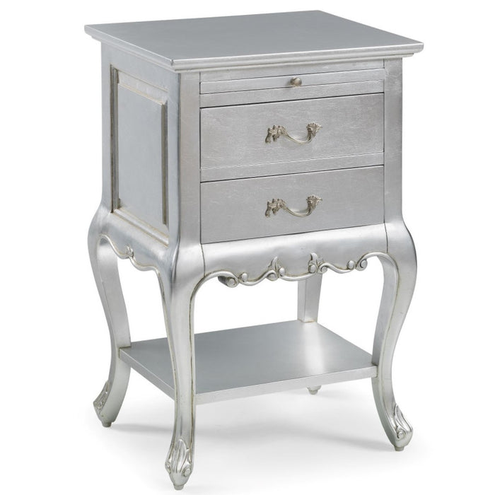 Cristal French Silver Leaf 2 Drawer Bedside