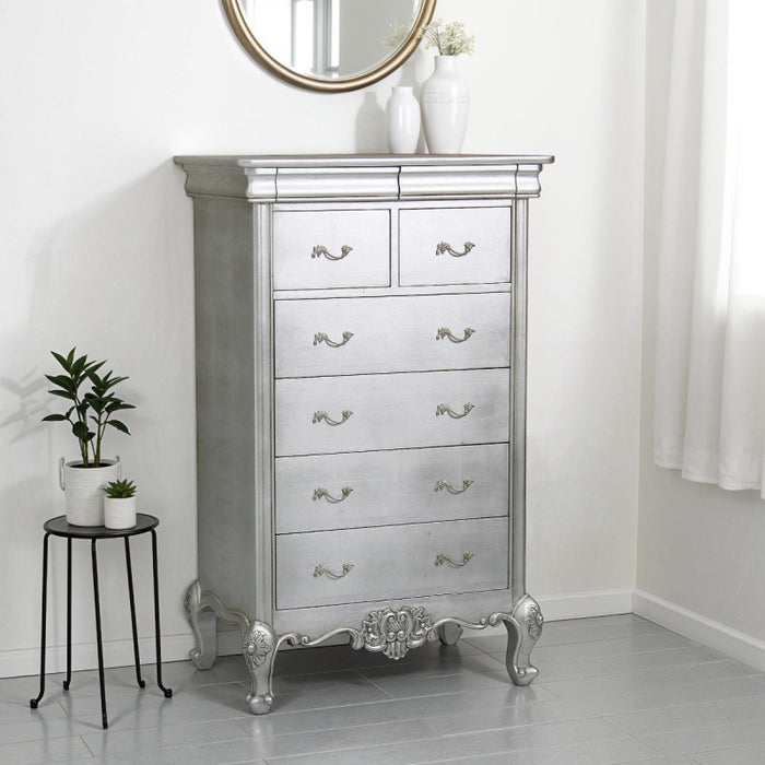 Cristal French Silver Leaf 2 Over 4 Tall Chest