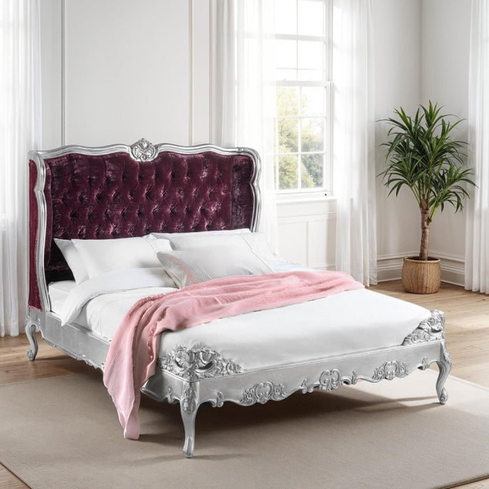 Cristal French Silver Leaf Button Bed
