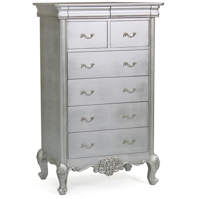 Cristal French Silver Leaf 2 Over 4 Tall Chest
