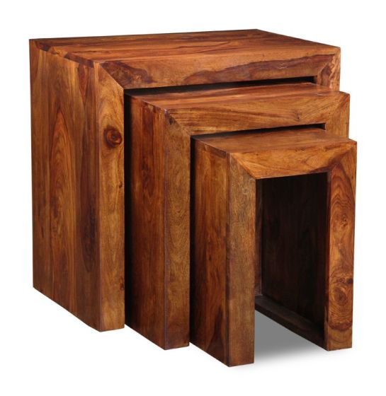 Acre & Artisan Cube Sheesham Nest Of Tables In Stock Honey
