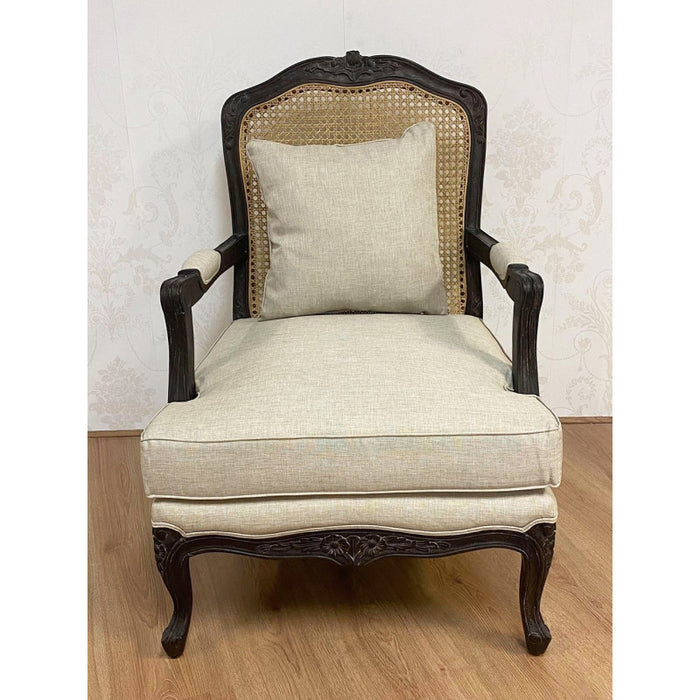 Black Frame with Natural Rattan Back Armchair