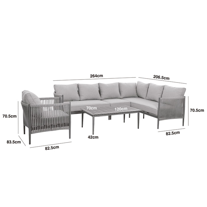 Havana Rope Weave Large Corner Sofa Set with Rectangular Coffee Table & Armchair - Ceramic Glass