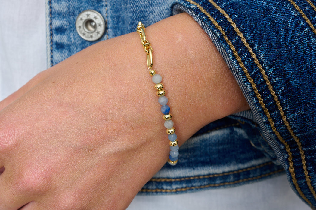 Dahlia Blue Aventurine & Gold Beaded Bracelet