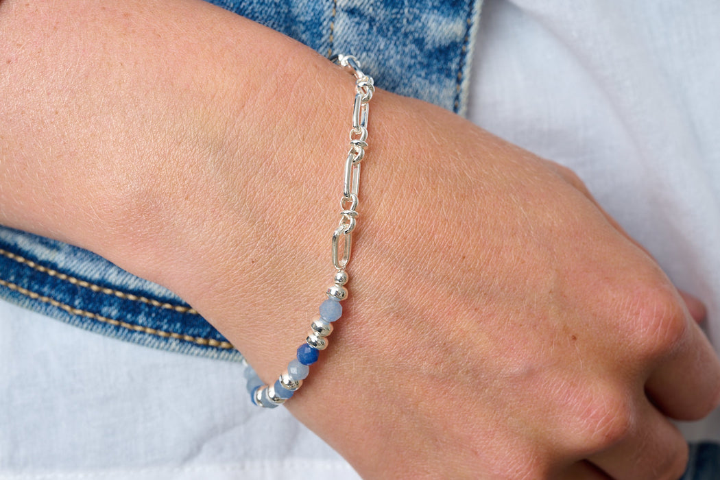 Dahlia Blue Aventurine & Silver Beaded Bracelet