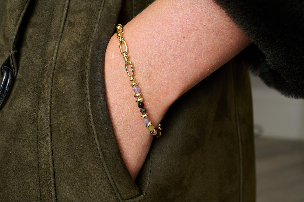 Dahlia Gold & Tourmaline Gemstone Beaded Bracelet