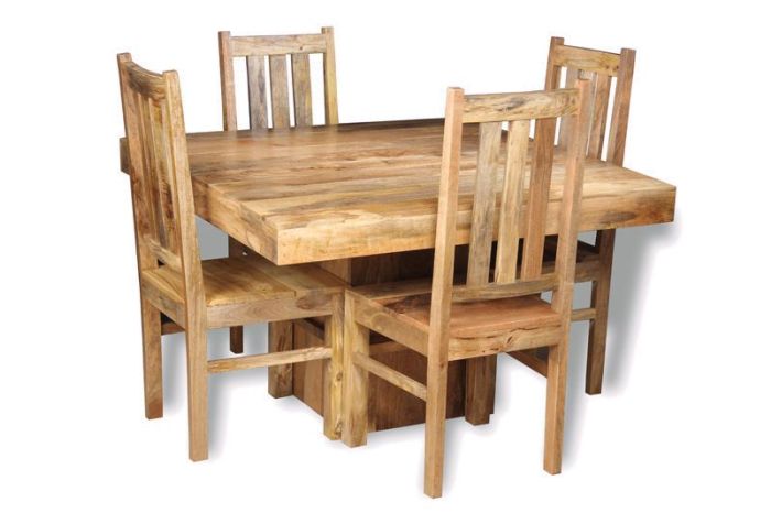 Acre & Artisan Light Mango Wood 120Cm Cube Dining Table 4 Light Mango Dining Chairs Due 10Th May