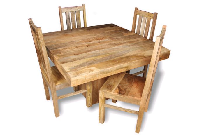 Acre & Artisan Light Solid Wood 120Cm Cube Dining Table 4 Solid Wood Chairs