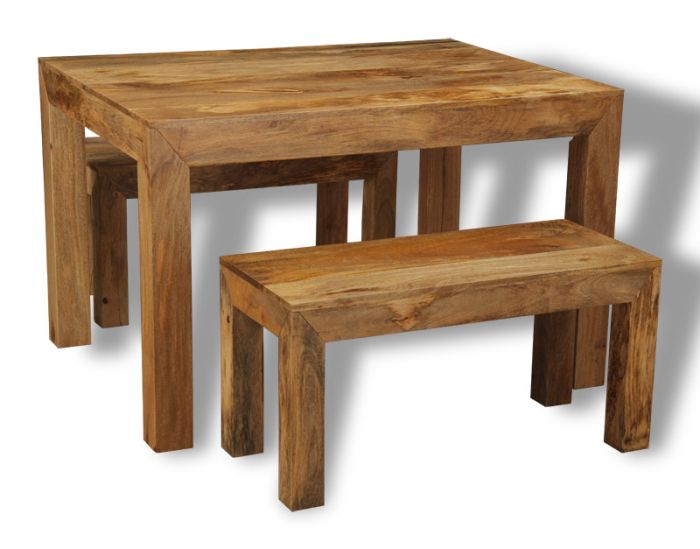 Acre & Artisan Light Solid Wood 120Cm Dining Table 2 Solid Wood Benches