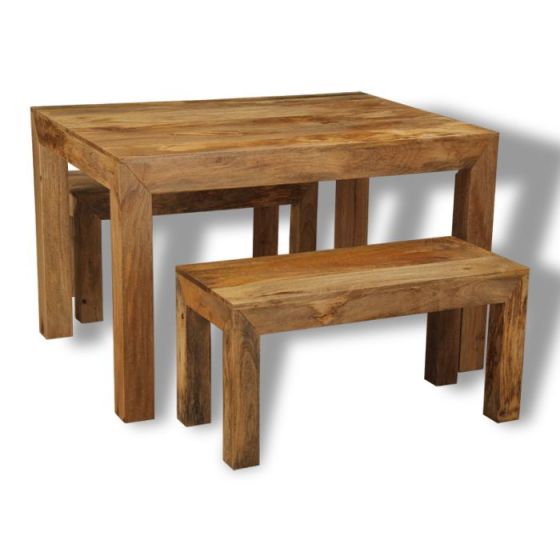 Acre & Artisan Light Mango Wood 120Cm Dining Table 2 Light Mango Wood Benches