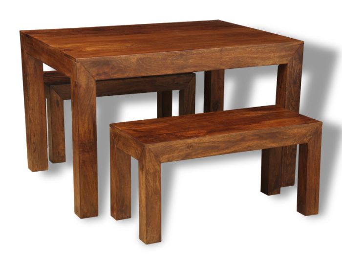 Acre & Artisan Solid Wood 120Cm Dining Table 2 Solid Wood Benches