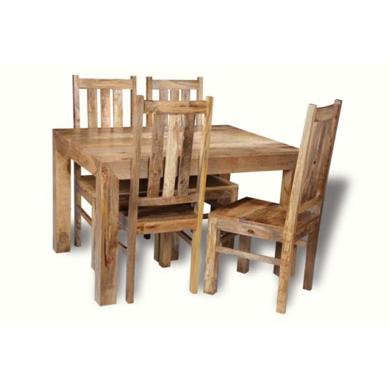 Acre & Artisan Light Mango Wood 120Cm Dining Table 4 Mango Wood Chairs