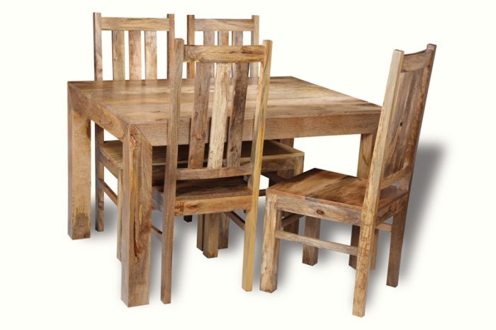 Acre & Artisan Light Solid Wood 120Cm Dining Table 4 Solid Wood Chairs