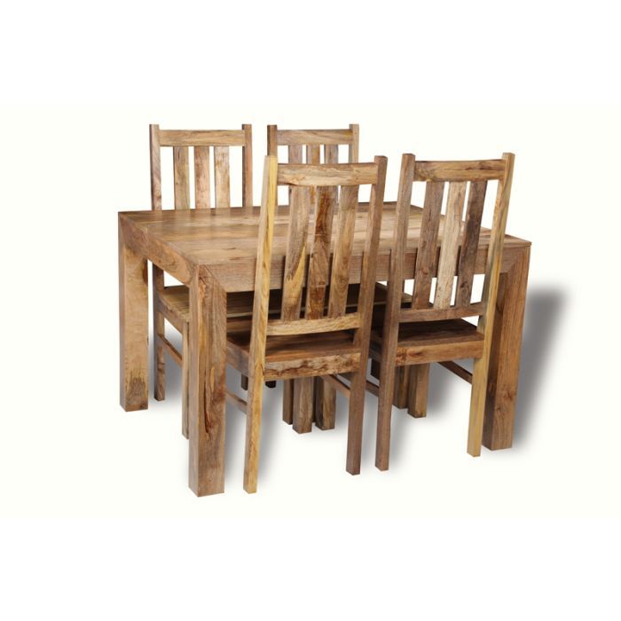 Light Mango Wood 120cm Dining Table & 4 Mango Wood Chairs - In Stock